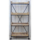 LAURENT INDUSTRIAL BOOKCASE BOOKSHELF ON WHEELS IRON & SOLID MANGO TIMBER - MyChocolateWood