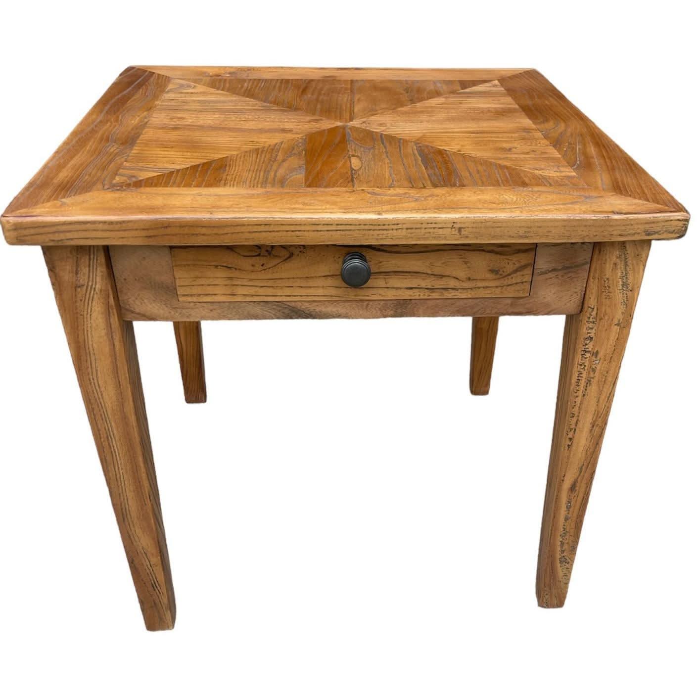 LENNON 1 DRAW RUSTIC PROVINCIAL RECYCLED ELM PARQUETRY LAMP TABLE - MyChocolateWood