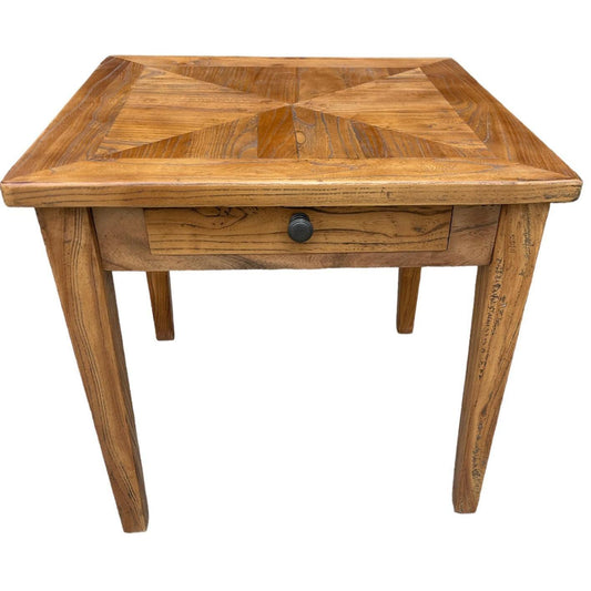 LENNON 1 DRAW RUSTIC PROVINCIAL RECYCLED ELM PARQUETRY LAMP TABLE - MyChocolateWood