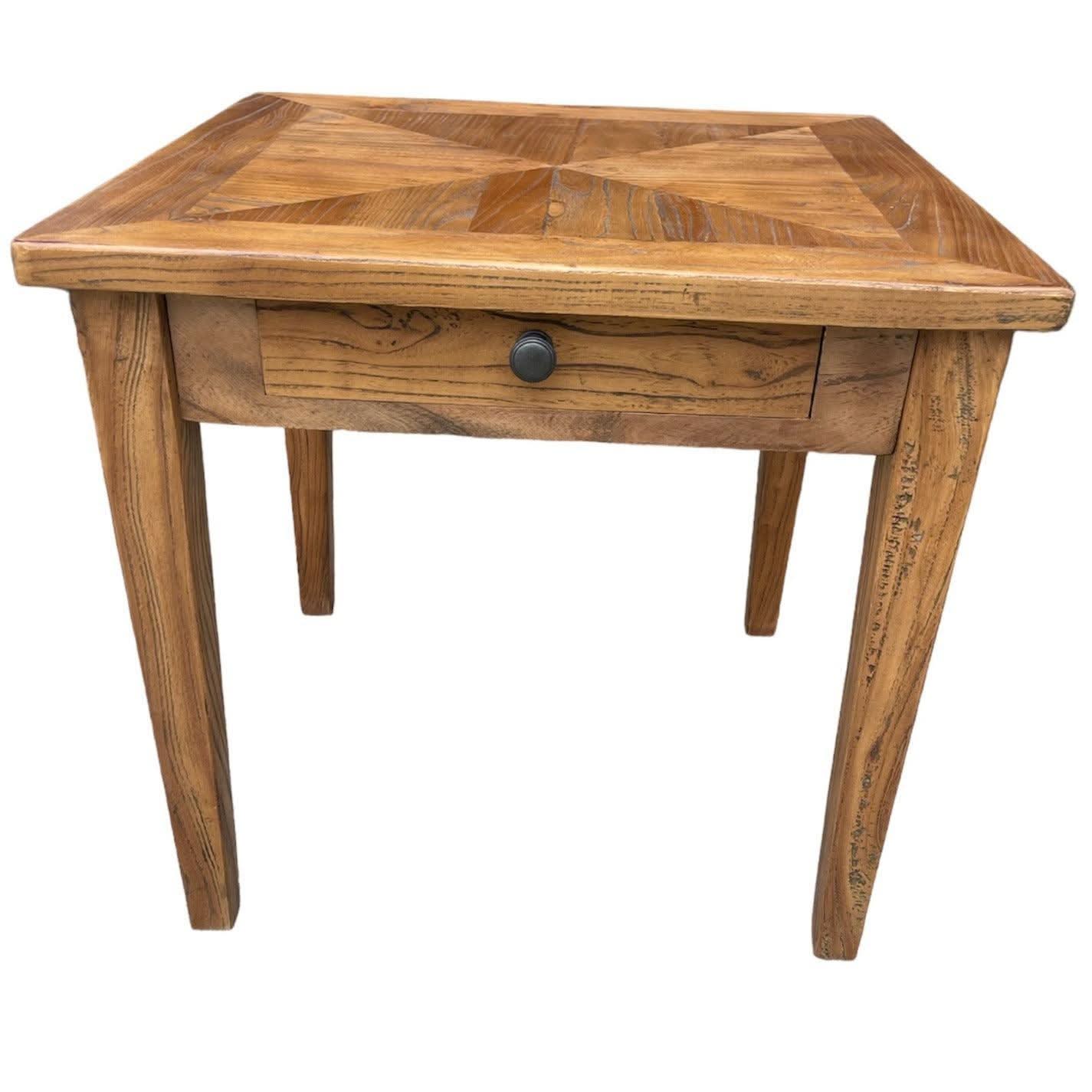LENNON 1 DRAW RUSTIC PROVINCIAL RECYCLED ELM PARQUETRY LAMP TABLE - MyChocolateWood