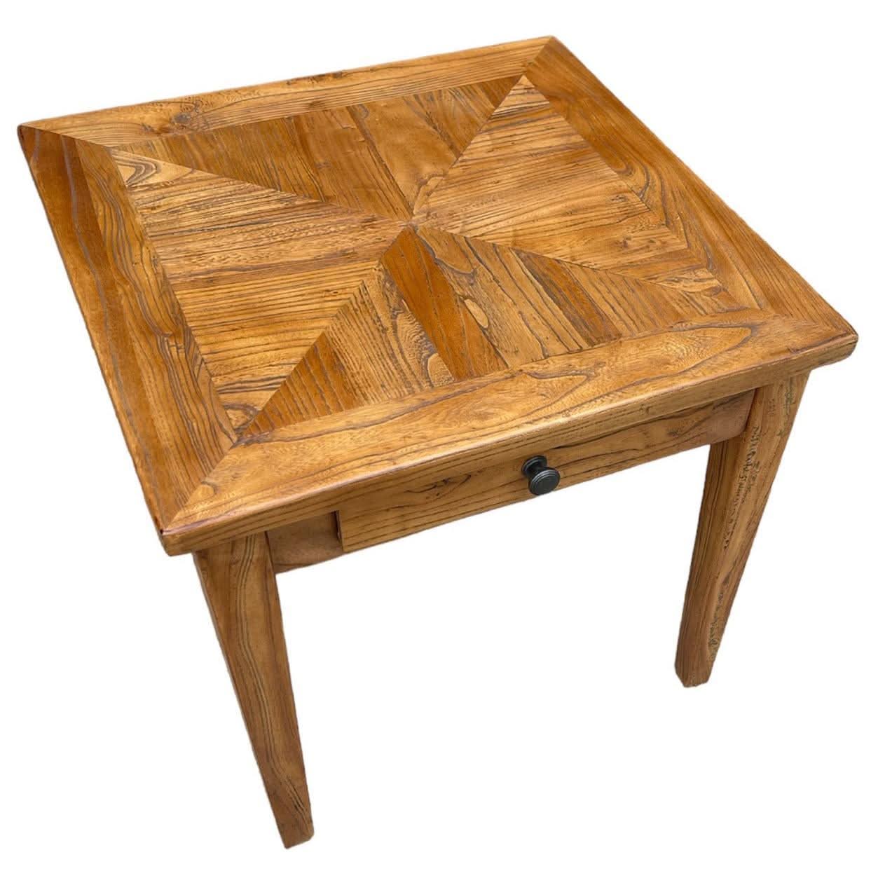 LENNON 1 DRAW RUSTIC PROVINCIAL RECYCLED ELM PARQUETRY LAMP TABLE - MyChocolateWood