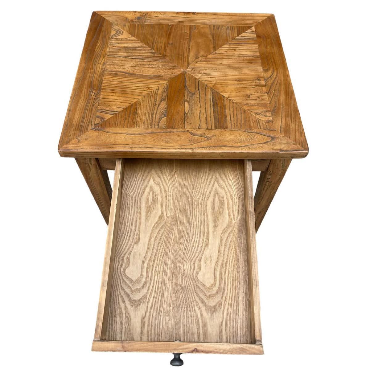 LENNON 1 DRAW RUSTIC PROVINCIAL RECYCLED ELM PARQUETRY LAMP TABLE - MyChocolateWood