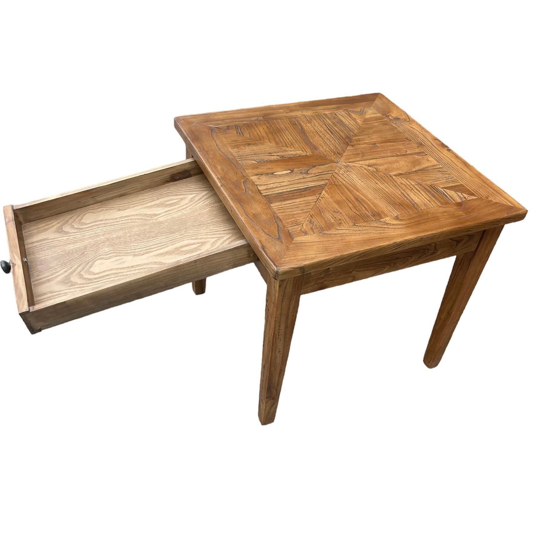 LENNON 1 DRAW RUSTIC PROVINCIAL RECYCLED ELM PARQUETRY LAMP TABLE - MyChocolateWood