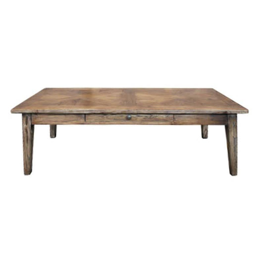LENNON 1 DRAWER RUSTIC PROVINCIAL RECYCLED ELM PARQUETRY COFFEE TABLE - MyChocolateWood