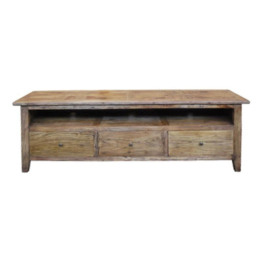 LENNON 3 DRAWERS RUSTIC PROVINCIAL RECYCLED ELM PARQUETRY TV/ENTERTAINMENT UNIT 180CM - MyChocolateWood