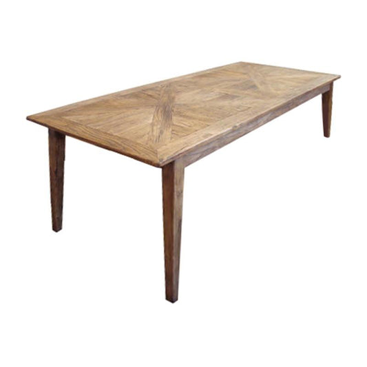 LENNON RUSTIC PROVINCIAL RECYCLED ELM PARQUETRY TOP DINING TABLE RECTANGULAR 270 CM - MyChocolateWood