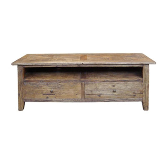 LENNON RUSTIC PROVINCIAL RECYCLED ELM PARQUETRY TOP TV UNIT 140CM - MyChocolateWood