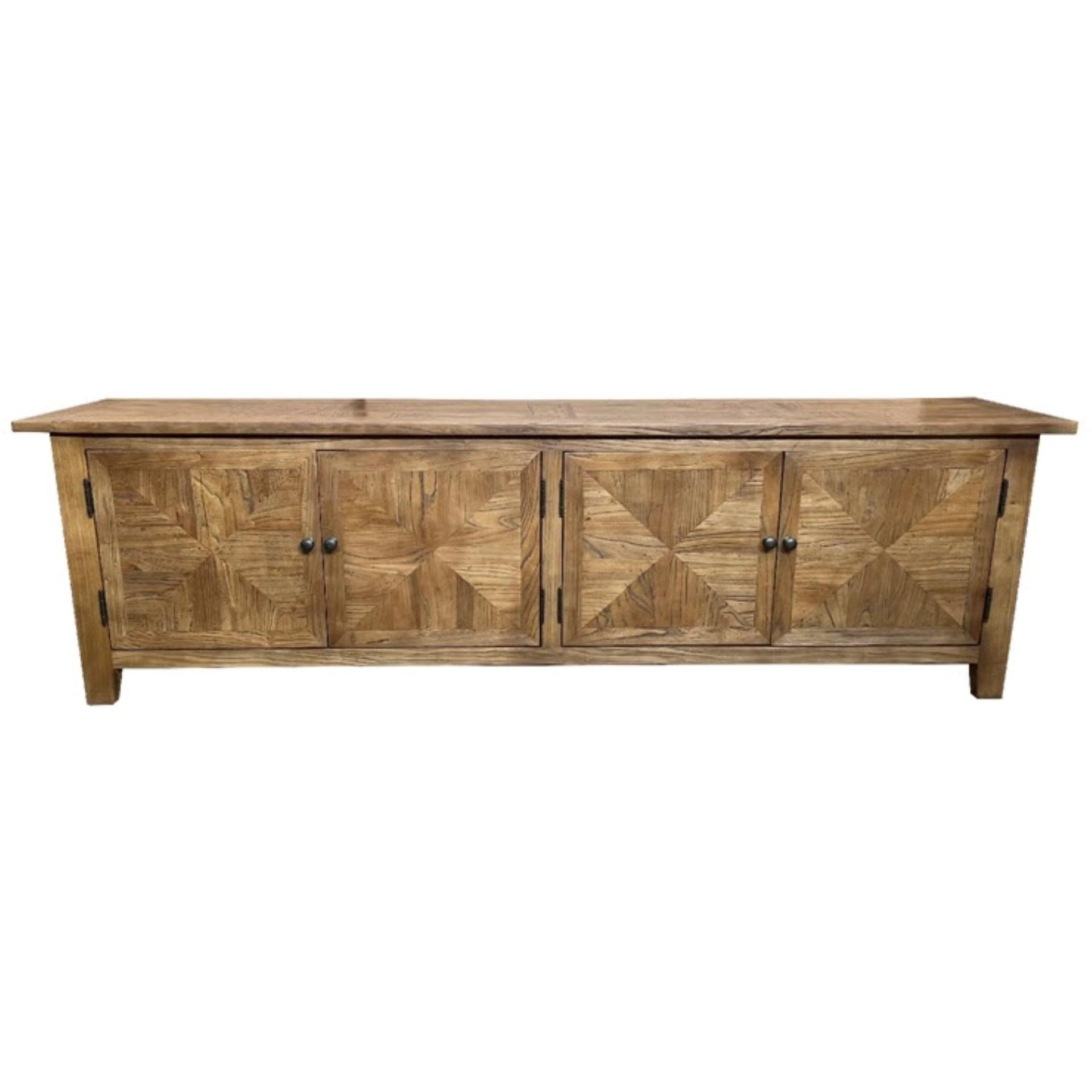 LENNON RUSTIC PROVINCIAL RECYCLED ELM TV UNIT PARQUETRY PATTERN 200 CM - MyChocolateWood