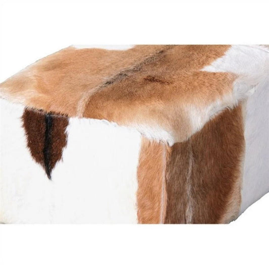 LENNOX GOAT HIDE UPHOLSTERED MAHOGANY TIMBER LARGE OTTOMAN - MyChocolateWood