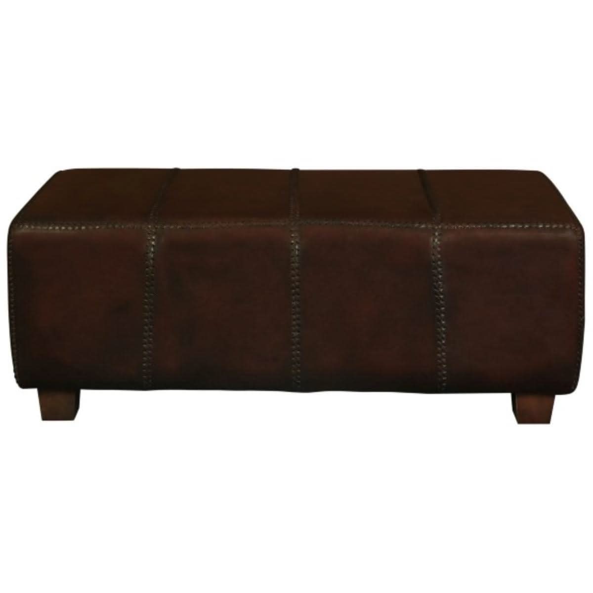 LENNOX UPHOLSTERED LEATHER MAHOGANY TIMBER LARGE OTTOMAN - MyChocolateWood