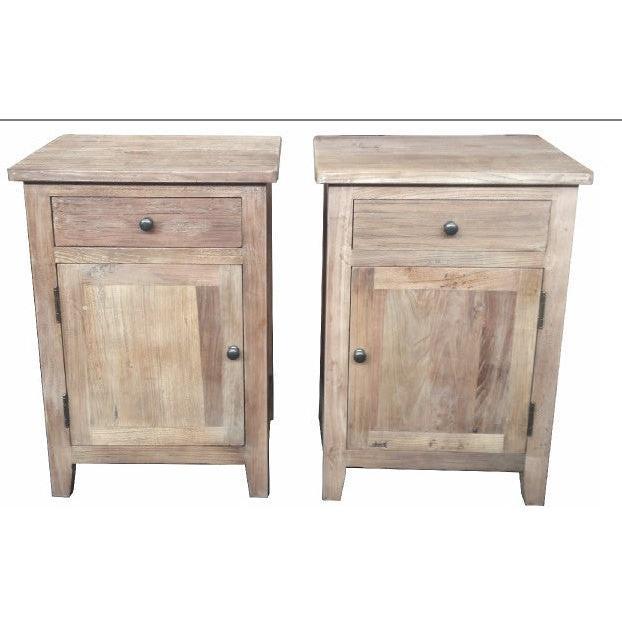 LINDI RECYCLED ELM RUSTIC COUNTRY STYLE BEDSIDE TABLE WITH 1 DOOR & 1 DRAWER - MyChocolateWood