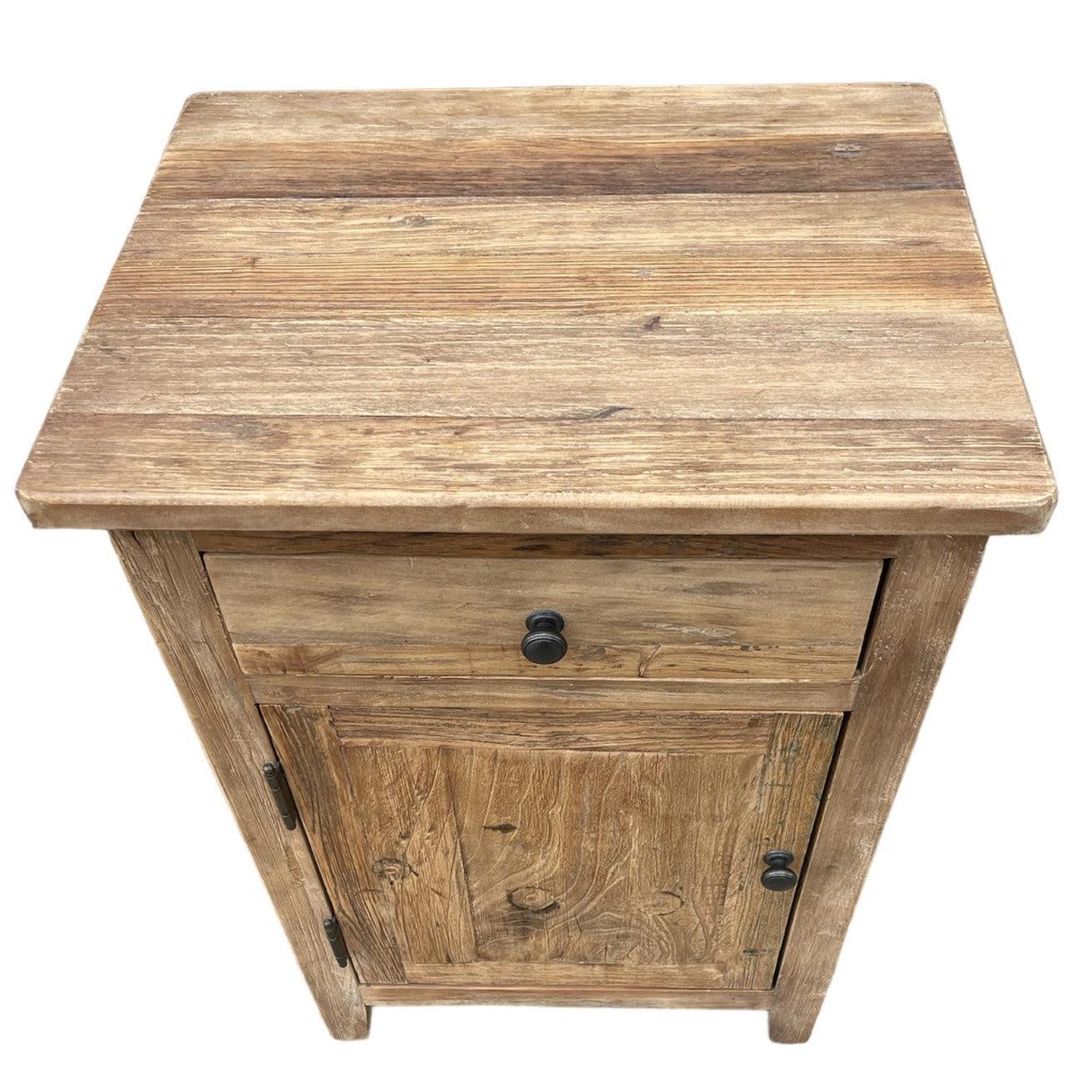 LINDI RECYCLED ELM RUSTIC COUNTRY STYLE BEDSIDE TABLE WITH 1 DOOR & 1 DRAWER - MyChocolateWood