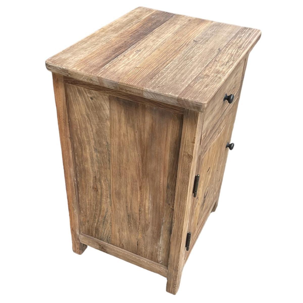 LINDI RECYCLED ELM RUSTIC COUNTRY STYLE BEDSIDE TABLE WITH 1 DOOR & 1 DRAWER - MyChocolateWood
