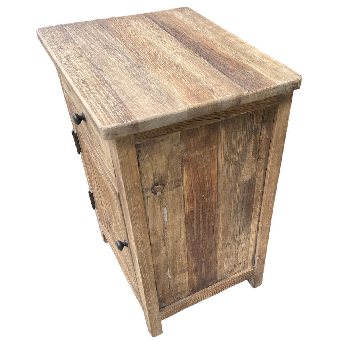 LINDI RECYCLED ELM RUSTIC COUNTRY STYLE BEDSIDE TABLE WITH 1 DOOR & 1 DRAWER - MyChocolateWood