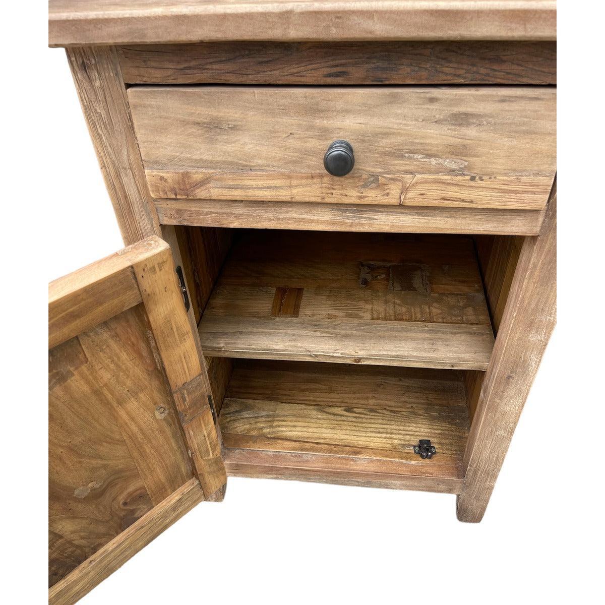 LINDI RECYCLED ELM RUSTIC COUNTRY STYLE BEDSIDE TABLE WITH 1 DOOR & 1 DRAWER - MyChocolateWood