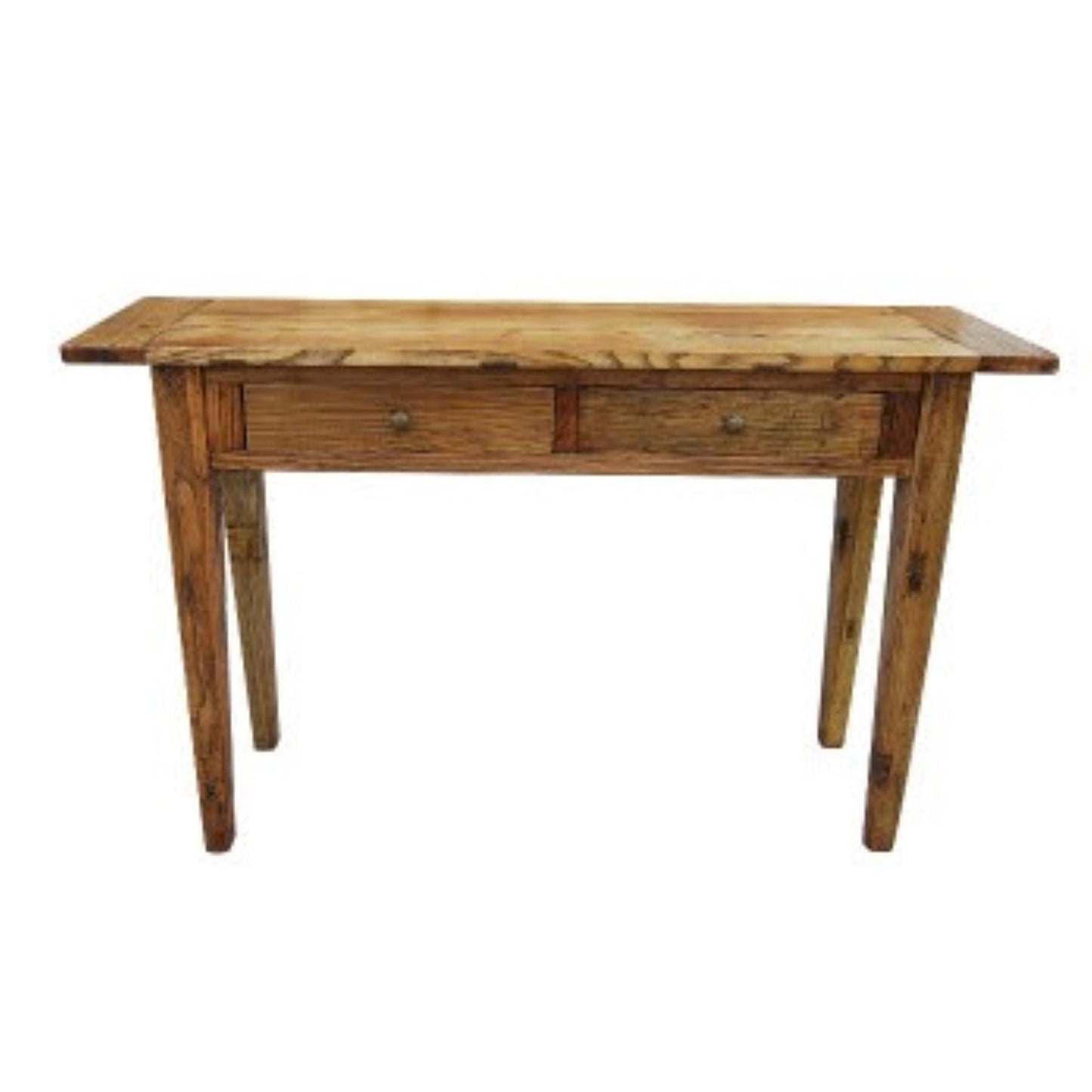 LINDI RECYCLED ELM RUSTIC COUNTRY STYLE CONSOLE/HALL TABLE  2 DRAWER IN HONEY 140CM - MyChocolateWood