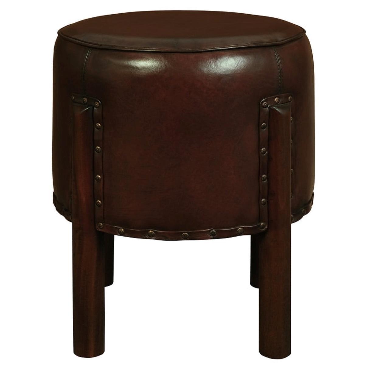 LOLA ROUND LEATHER OTTOMAN IN MAHOGANY COLOUR - MyChocolateWood