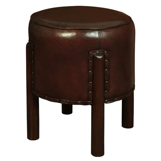 LOLA ROUND LEATHER OTTOMAN IN MAHOGANY COLOUR - MyChocolateWood