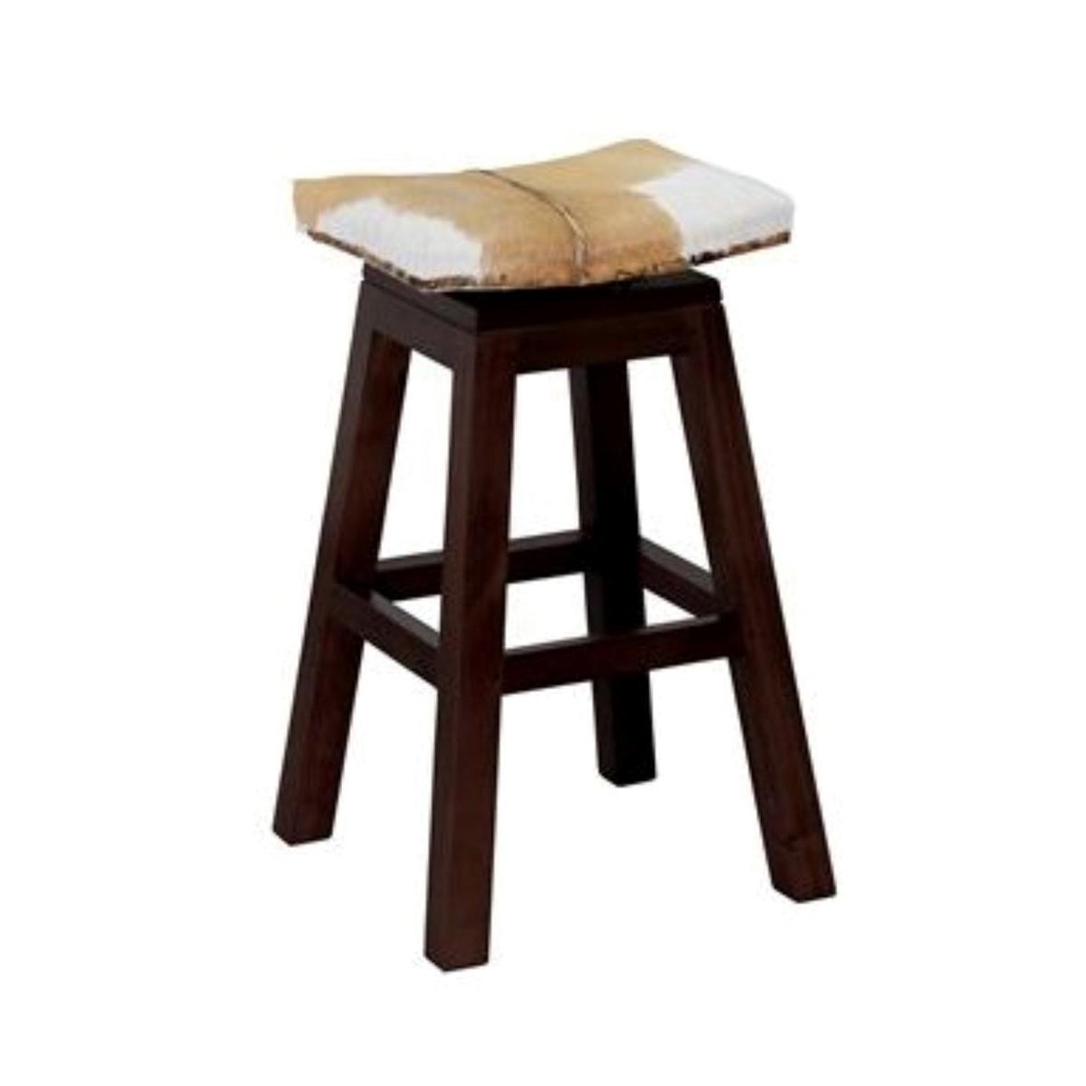 LOLA SOLID MAHOGANY SWIVEL GOAT HIDE BAR STOOL IN CHOCOLATE - MyChocolateWood