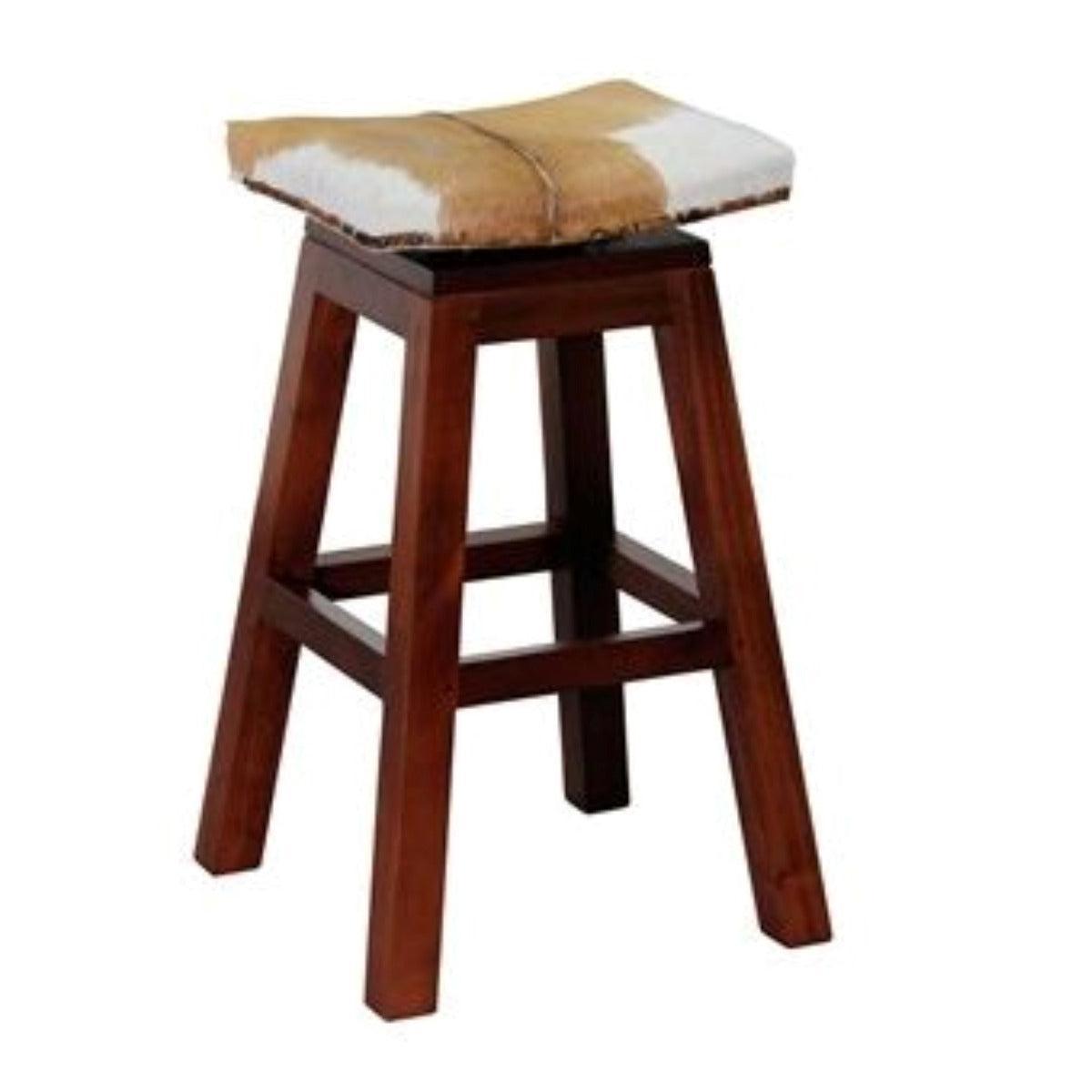 LOLA SOLID MAHOGANY SWIVEL GOAT HIDE BAR STOOL IN MAHOGANY COLOUR - MyChocolateWood