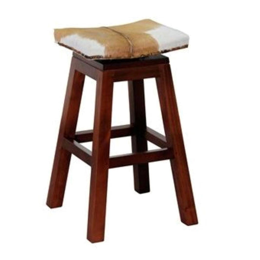 LOLA SOLID MAHOGANY SWIVEL GOAT HIDE BAR STOOL IN MAHOGANY COLOUR - MyChocolateWood