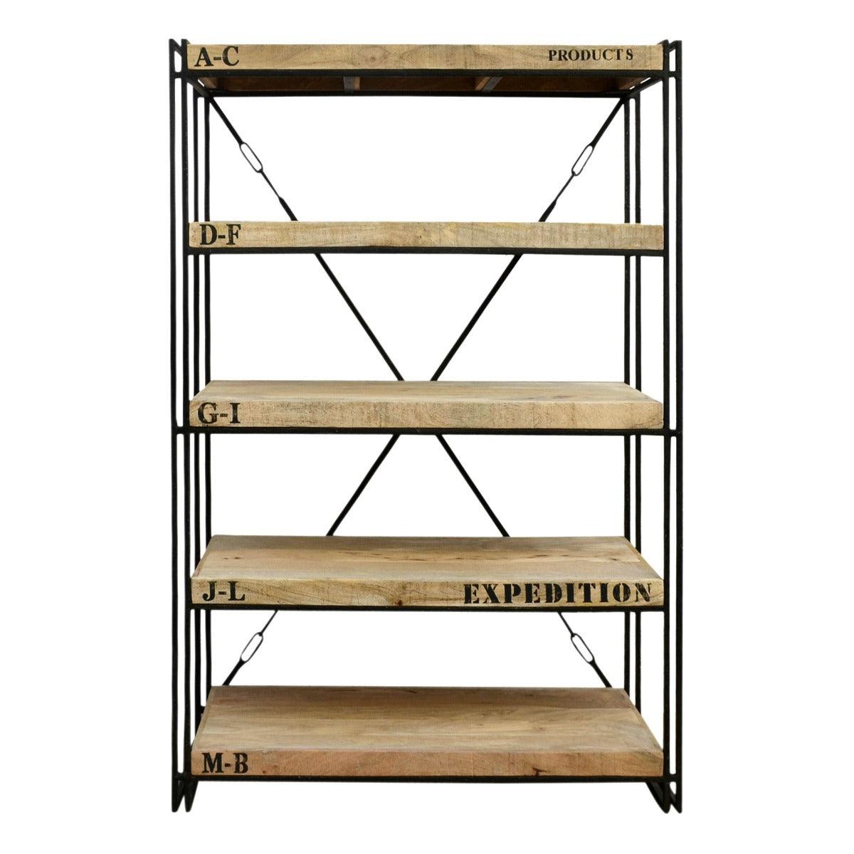 LORDS INDUSTRIAL BOOKCASE BOOKSHELF - IRON & SOLID HARDWOOD MANGO TIMBER - MyChocolateWood