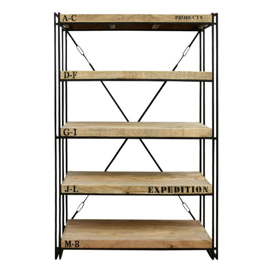 LORDS INDUSTRIAL BOOKCASE BOOKSHELF - IRON & SOLID HARDWOOD MANGO TIMBER - MyChocolateWood