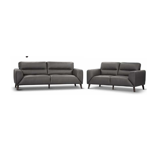 LOUANNE 3 + 2-SEATER REAL LEATHER SOFA SETTEE COUCH GUNMETAL