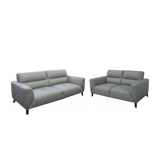 LOUANNE 3 + 2-SEATER REAL LEATHER SOFA SETTEE COUCH SILVER