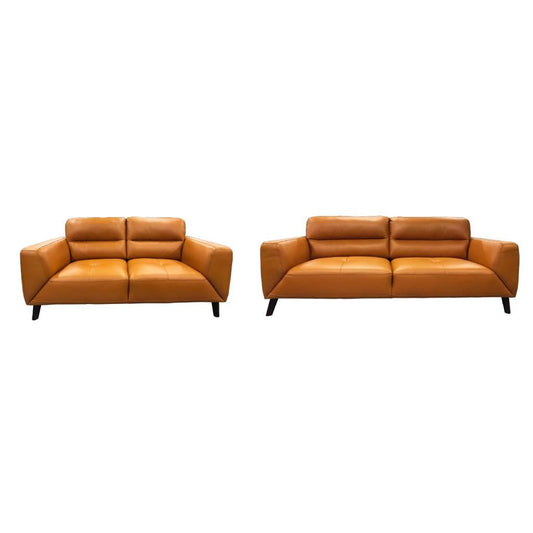 LOUANNE 3 + 2-SEATER REAL LEATHER SOFA SETTEE COUCH TANGERINE - MyChocolateWood