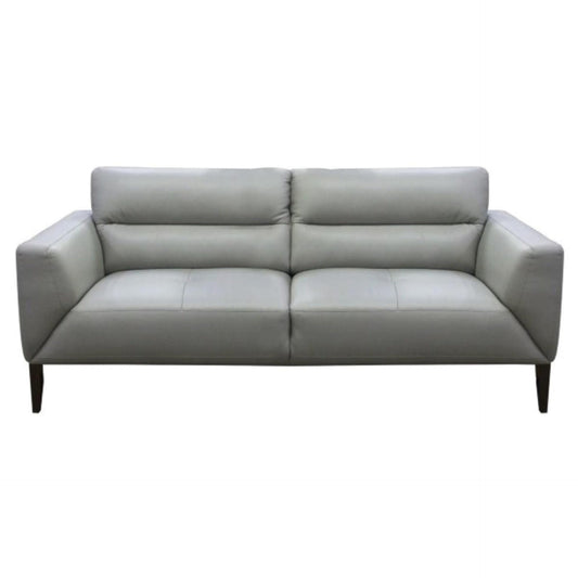 LOUANNE 3-SEATER REAL LEATHER SOFA SETTEE COUCH SILVER - MyChocolateWood