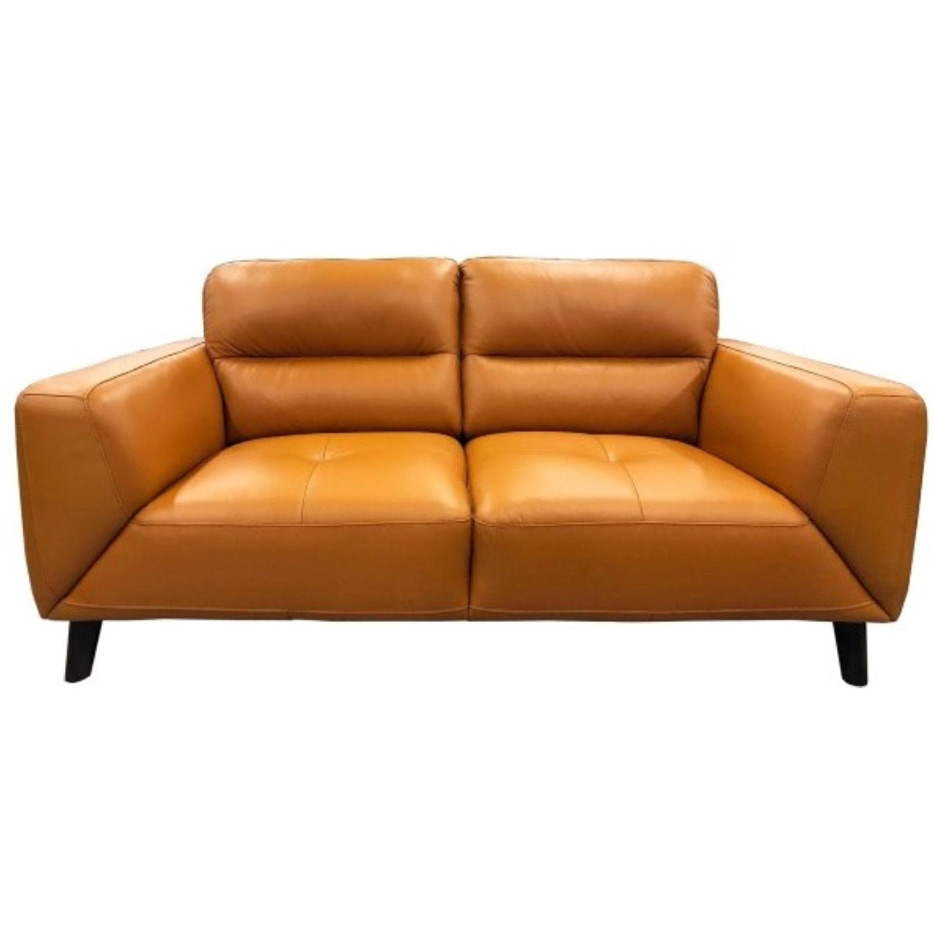 LOUANNE REAL LEATHER 2-SEATER SOFA SETTEE COUCH TANGERINE - MyChocolateWood