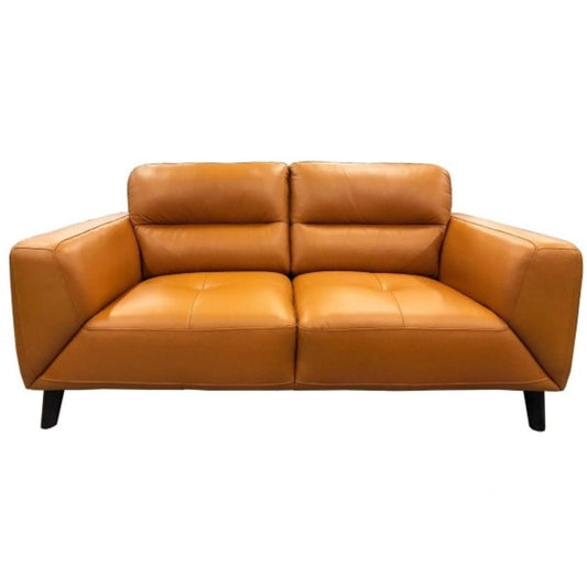 LOUANNE REAL LEATHER 2-SEATER SOFA SETTEE COUCH TANGERINE - MyChocolateWood