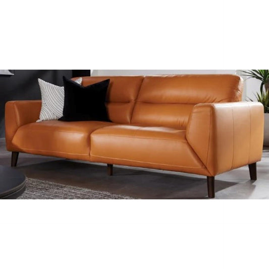 LOUANNE REAL LEATHER 2-SEATER SOFA SETTEE COUCH TANGERINE - MyChocolateWood
