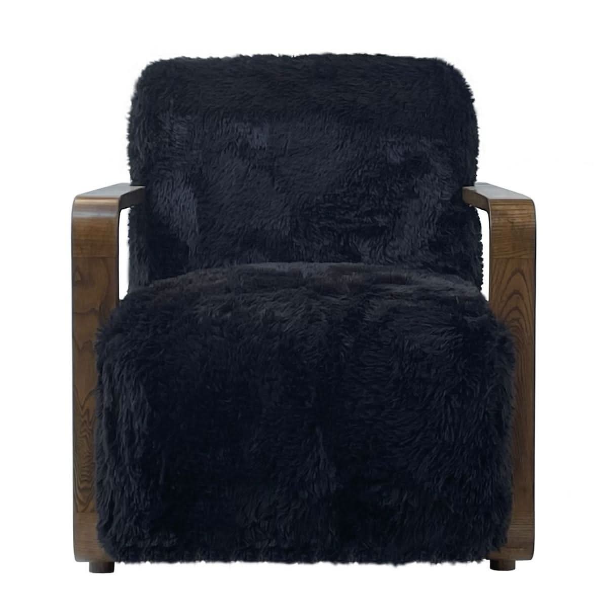 LOUISE FAUX SHEEPSKIN/ASH WOOD ARMCHAIR/LOUNGE CHAIR IN ONYX - MyChocolateWood