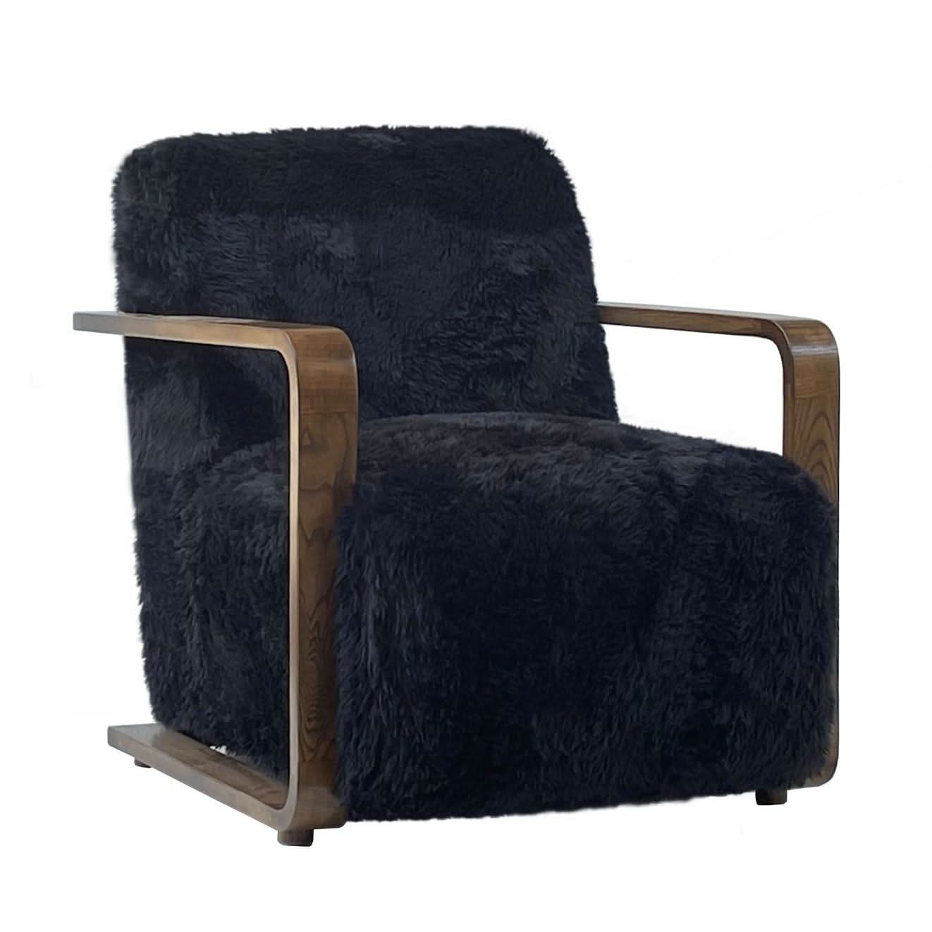 LOUISE FAUX SHEEPSKIN/ASH WOOD ARMCHAIR/LOUNGE CHAIR IN ONYX - MyChocolateWood