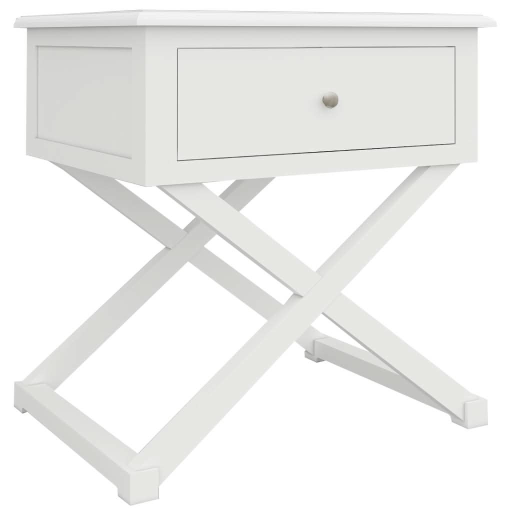 LUGANO HAMPTONS STYLE ACACIA 1 DRAWER & LEG SIDE TABLE LAMP TABLE WHITE - MyChocolateWood