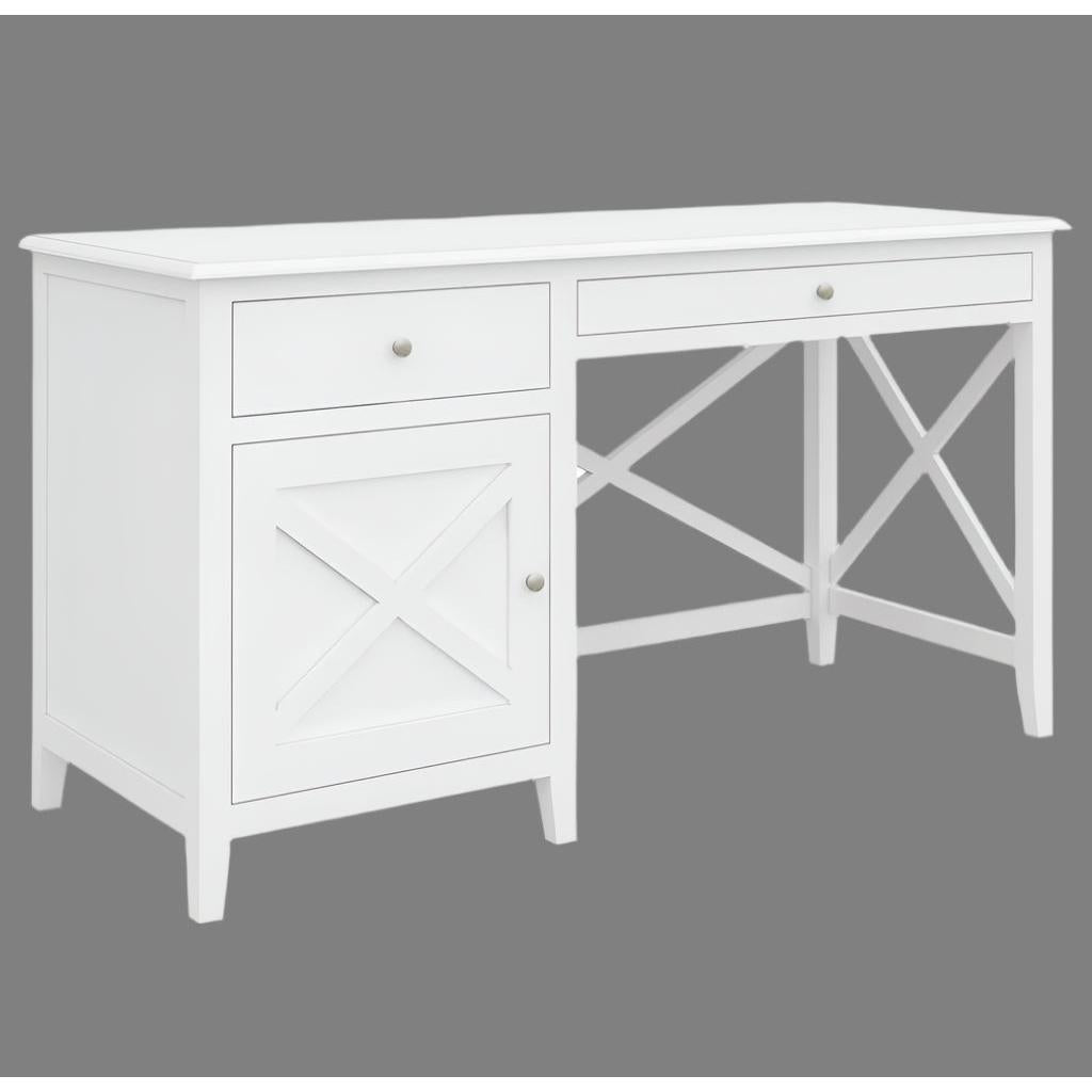 LUGANO HAMPTONS STYLE ACACIA 2-DRAWER 1 DOOR STUDENT DESK WHITE - MyChocolateWood