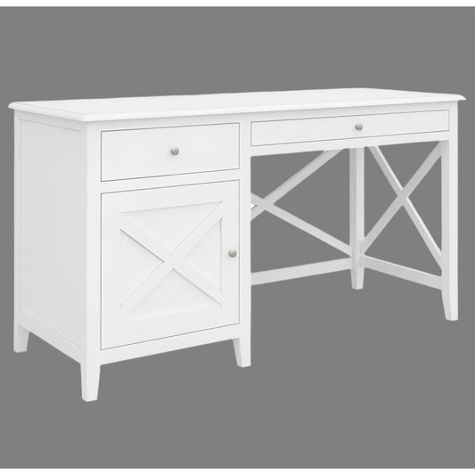 LUGANO HAMPTONS STYLE ACACIA 2-DRAWER 1 DOOR STUDENT DESK WHITE - MyChocolateWood