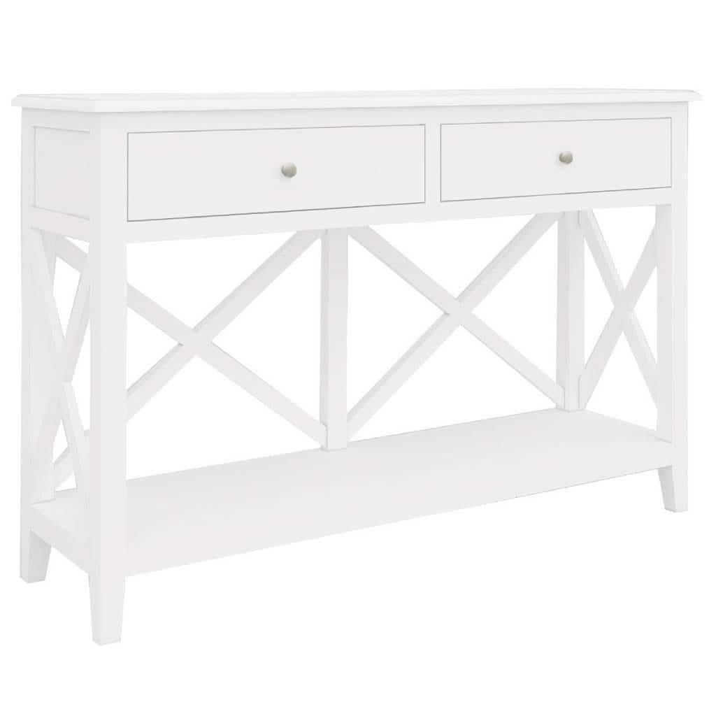 LUGANO HAMPTONS STYLE ACACIA 2-DRAWER CONSOLE TABLE/HALL TABLE WHITE - MyChocolateWood