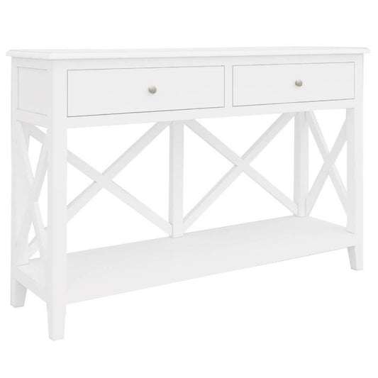 LUGANO HAMPTONS STYLE ACACIA 2-DRAWER CONSOLE TABLE/HALL TABLE WHITE