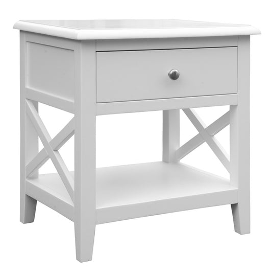 LUGANO HAMPTONS STYLE ACACIA BEDSIDE TABLE 1 DRAWER WHITE