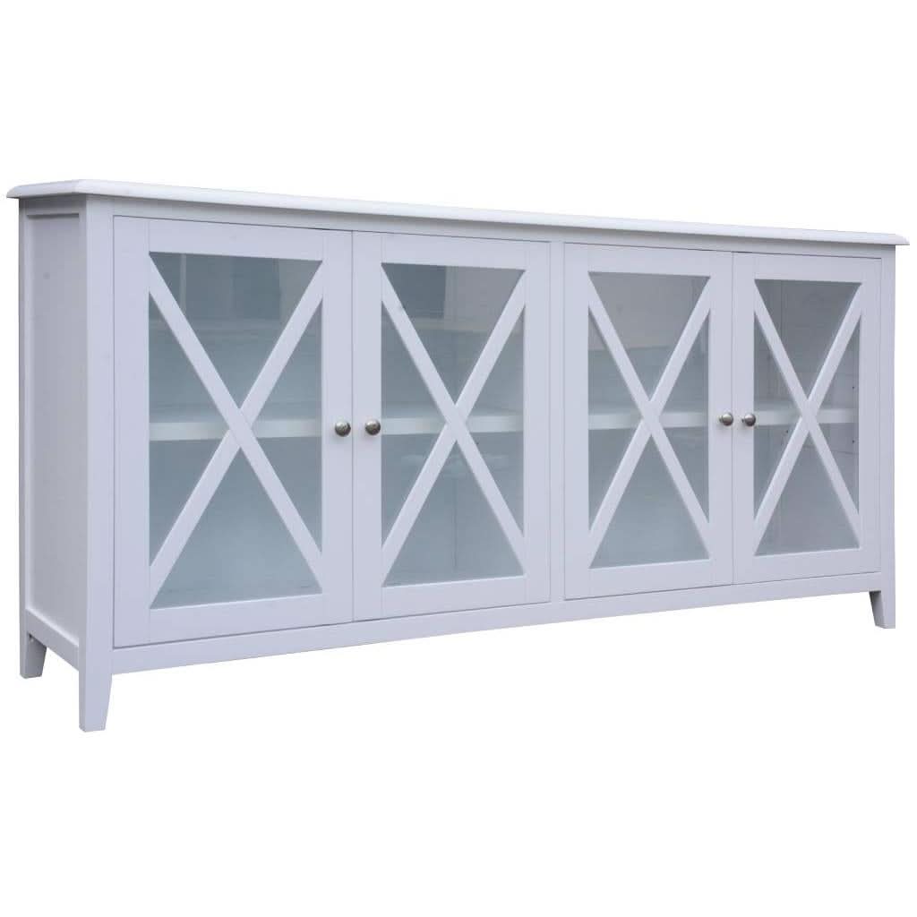 LUGANO HAMPTONS STYLE ACACIA BUFFET/SIDEBOARD 4 GLASS DOORS WHITE - MyChocolateWood