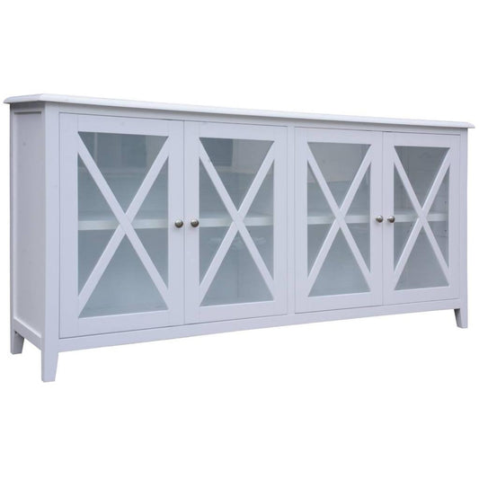LUGANO HAMPTONS STYLE ACACIA BUFFET/SIDEBOARD 4 GLASS DOORS WHITE - MyChocolateWood