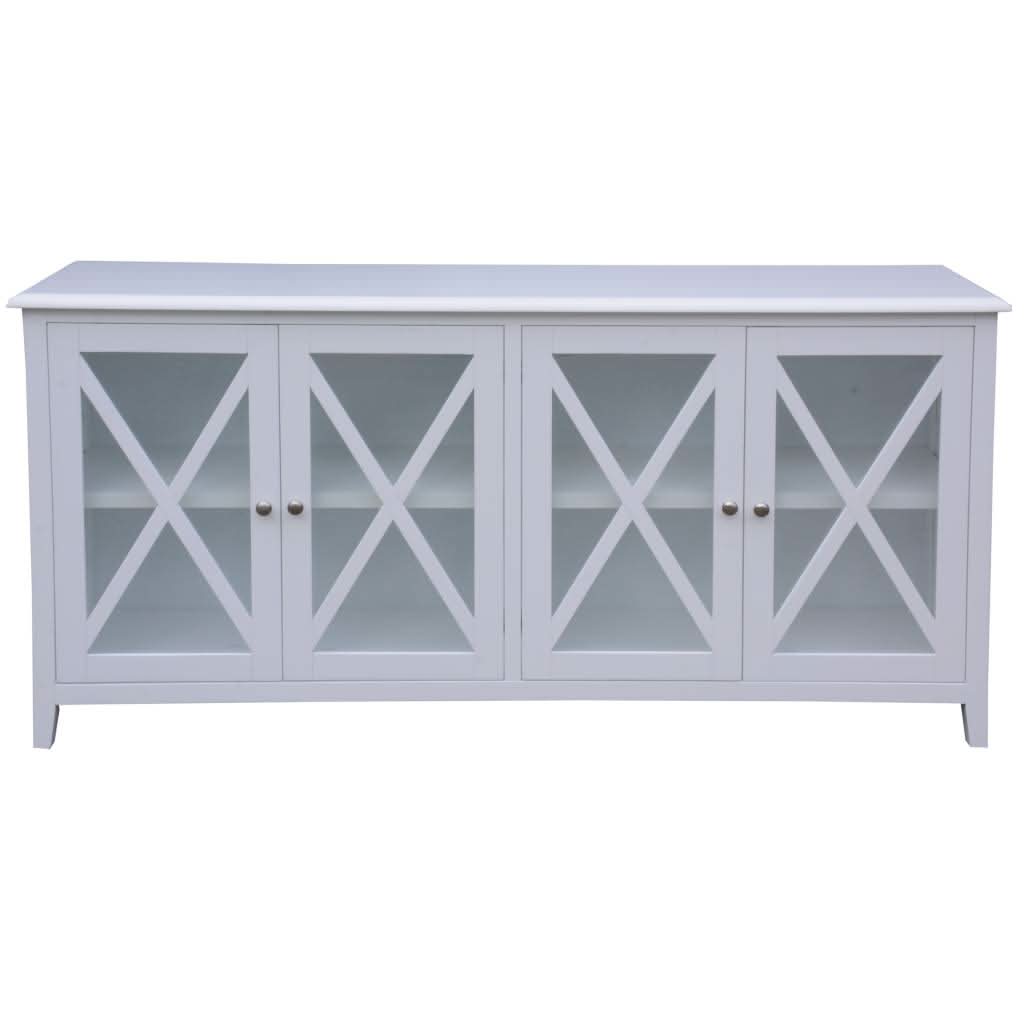 LUGANO HAMPTONS STYLE ACACIA BUFFET/SIDEBOARD 4 GLASS DOORS WHITE - MyChocolateWood