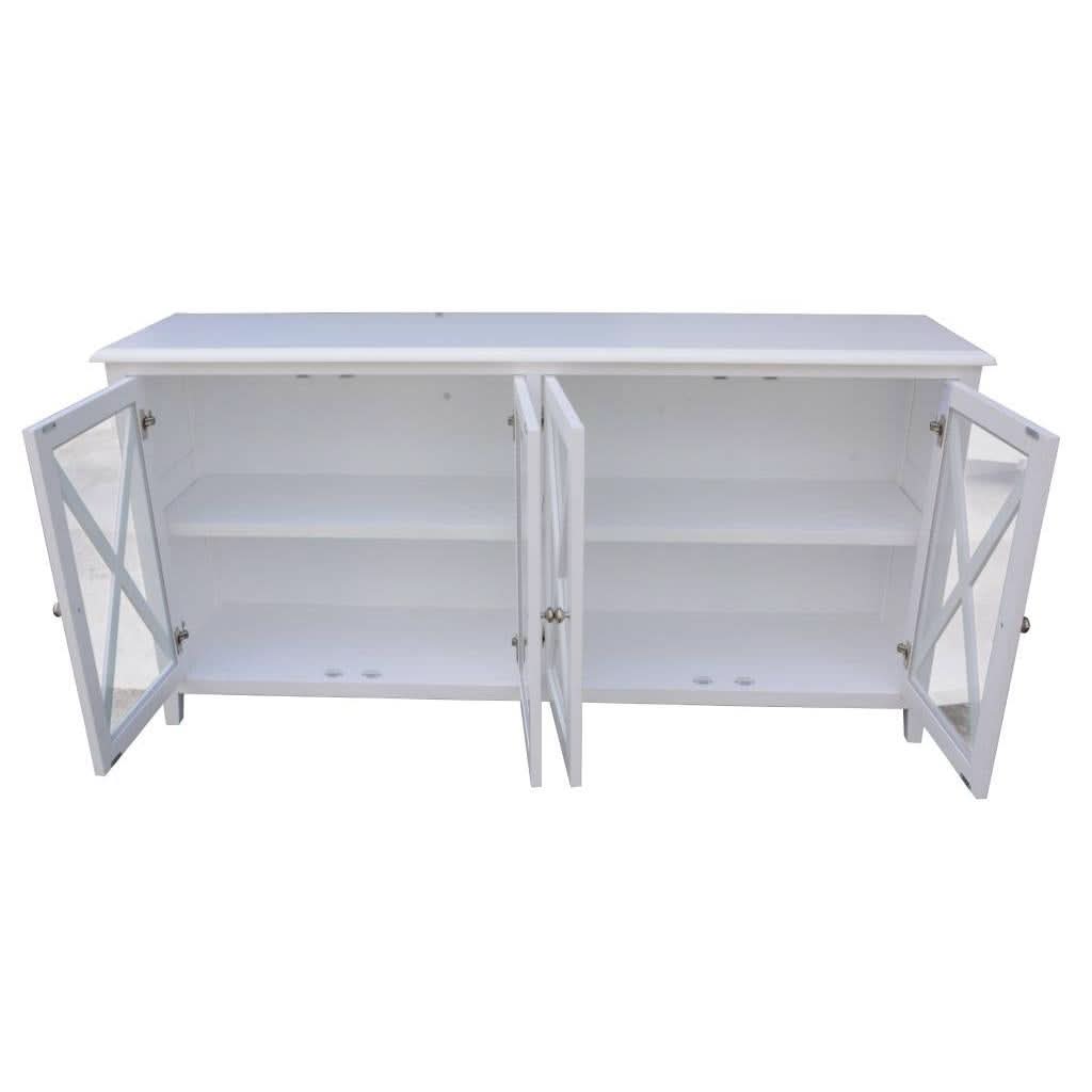 LUGANO HAMPTONS STYLE ACACIA BUFFET/SIDEBOARD 4 GLASS DOORS WHITE - MyChocolateWood