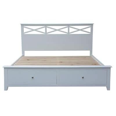 LUGANO HAMPTONS STYLE ACACIA DOUBLE BED WITH 2-DRAWER STORAGE WHITE - MyChocolateWood