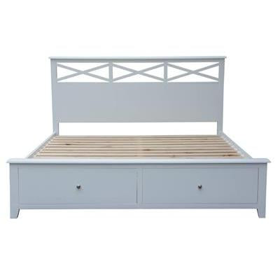 LUGANO HAMPTONS STYLE ACACIA DOUBLE BED WITH 2-DRAWER STORAGE WHITE