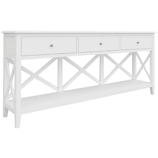 LUGANO HAMPTONS STYLE ACACIA LARGE 3-DRAWER CONSOLE TABLE/HALL TABLE WHITE