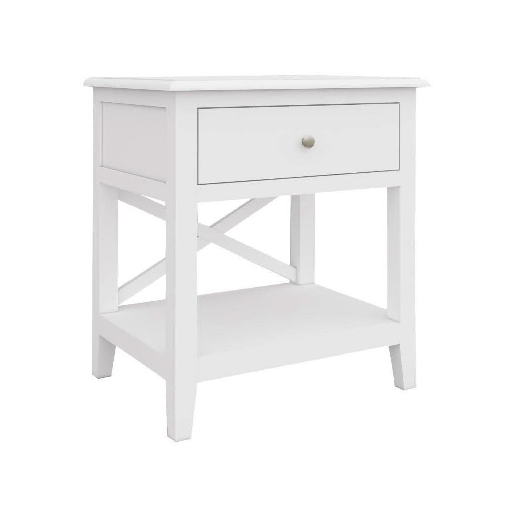 LUGANO HAMPTONS STYLE ACACIA SIDE TABLE LAMP TABLE 1 DRAWER/1 SHELF WHITE - MyChocolateWood